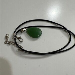 Green Teardrop Pendant Necklace with Black Cord
